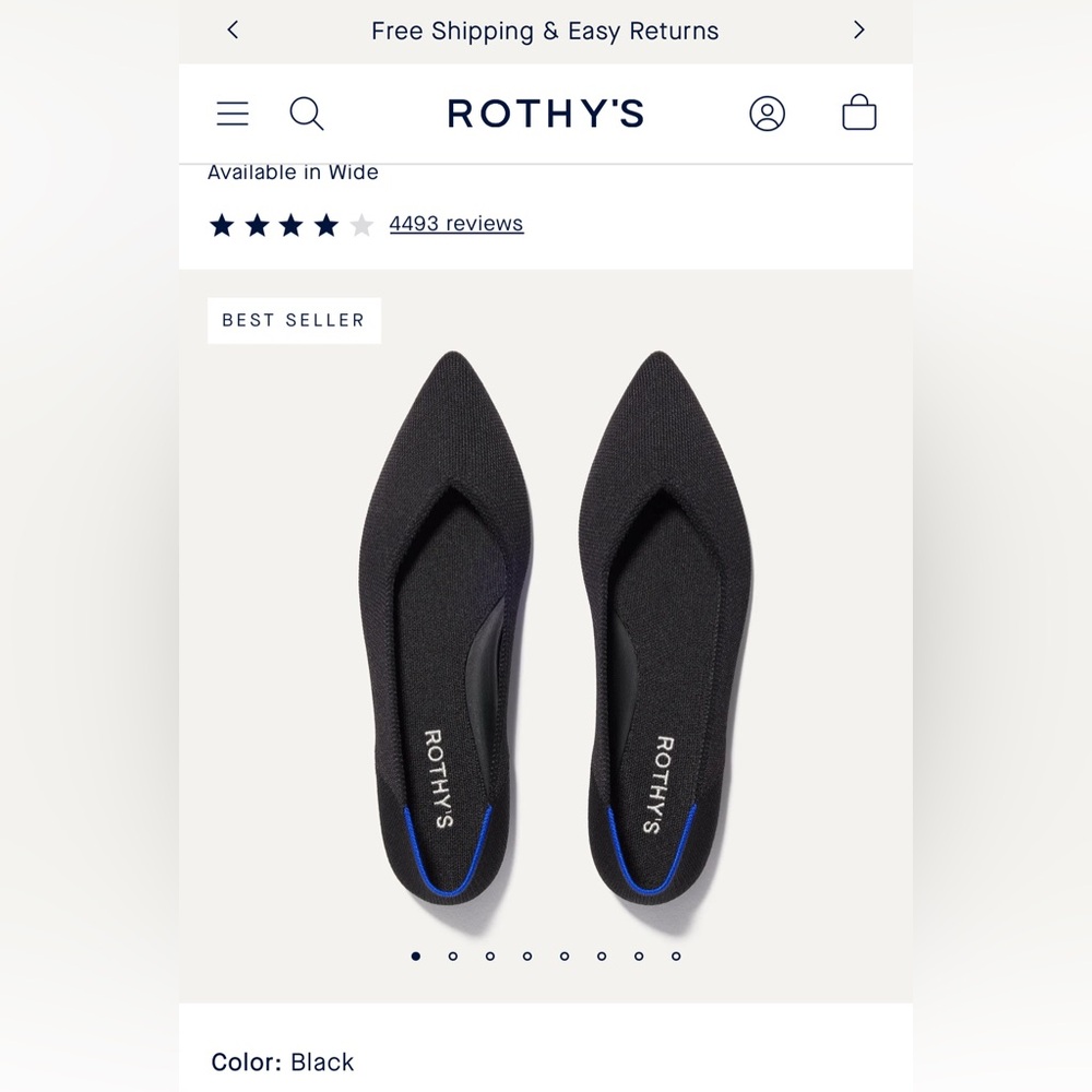 EUC Rothy's The Point Women's Flats, Black/Blue Sz. 8